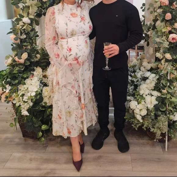 Adjustable Floral baby shower maternity White Dress - Picture 2 of 7